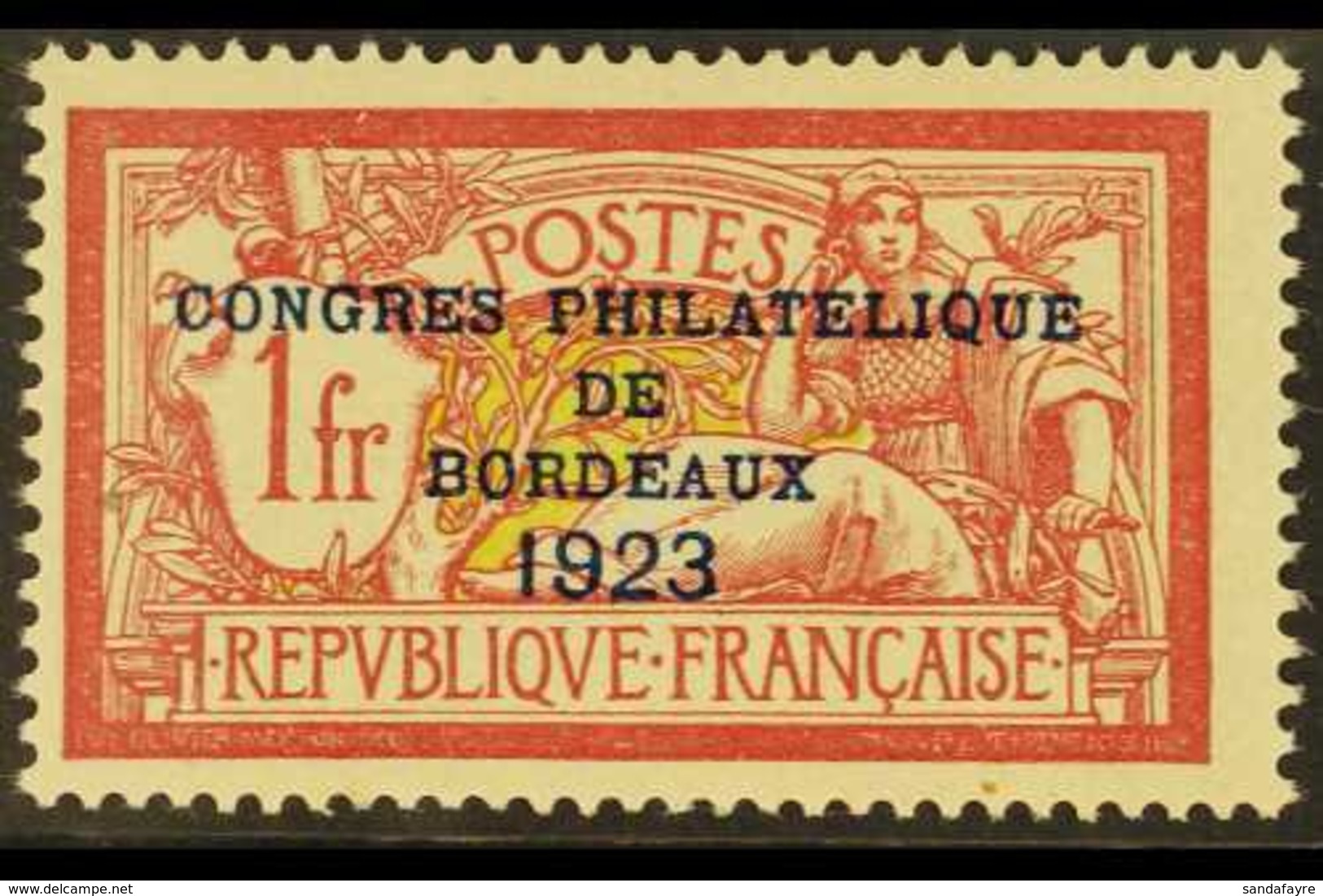 1923 1f Lake & Yellow-green Bordeaux Philatelic Congress Overprint (SG 400e, Yvert 182), Never Hinged Mint, Fresh. For M - Andere & Zonder Classificatie