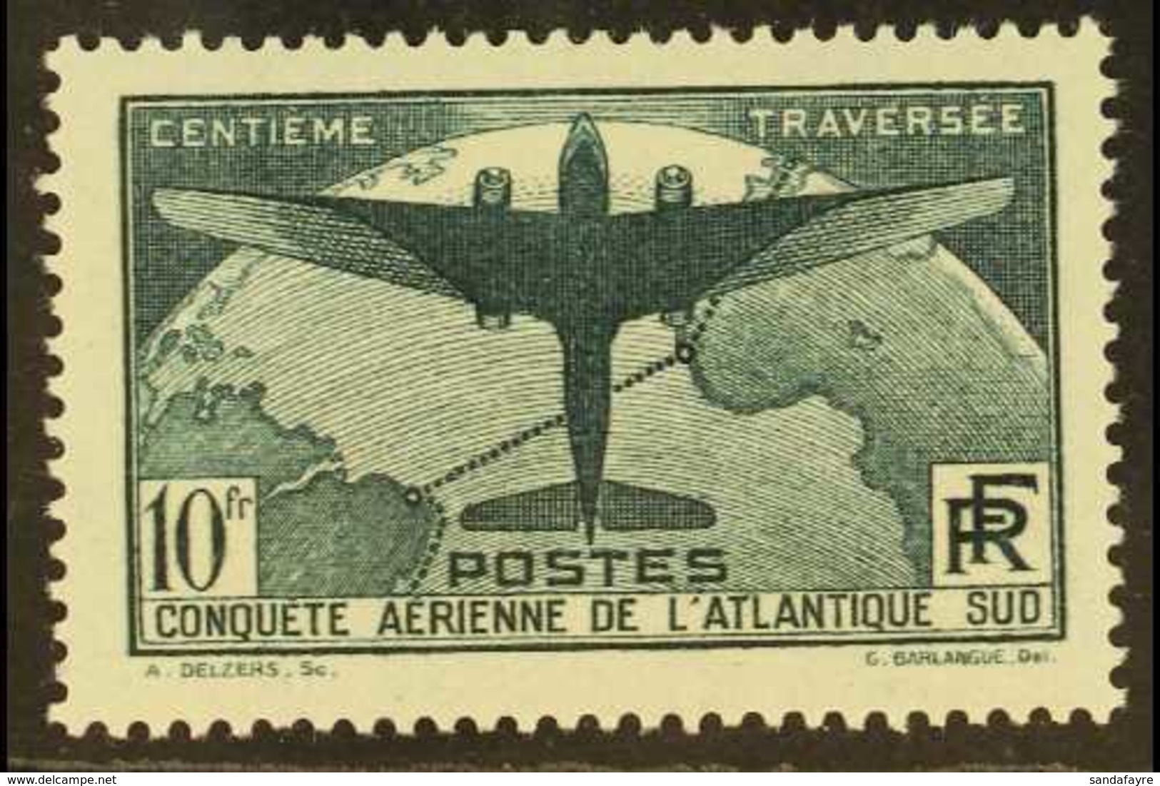 1936 10fr Myrtle-green South Atlantic Flight, SG 554 Or Yvert 321, Fine Mint. For More Images, Please Visit Http://www.s - Altri & Non Classificati