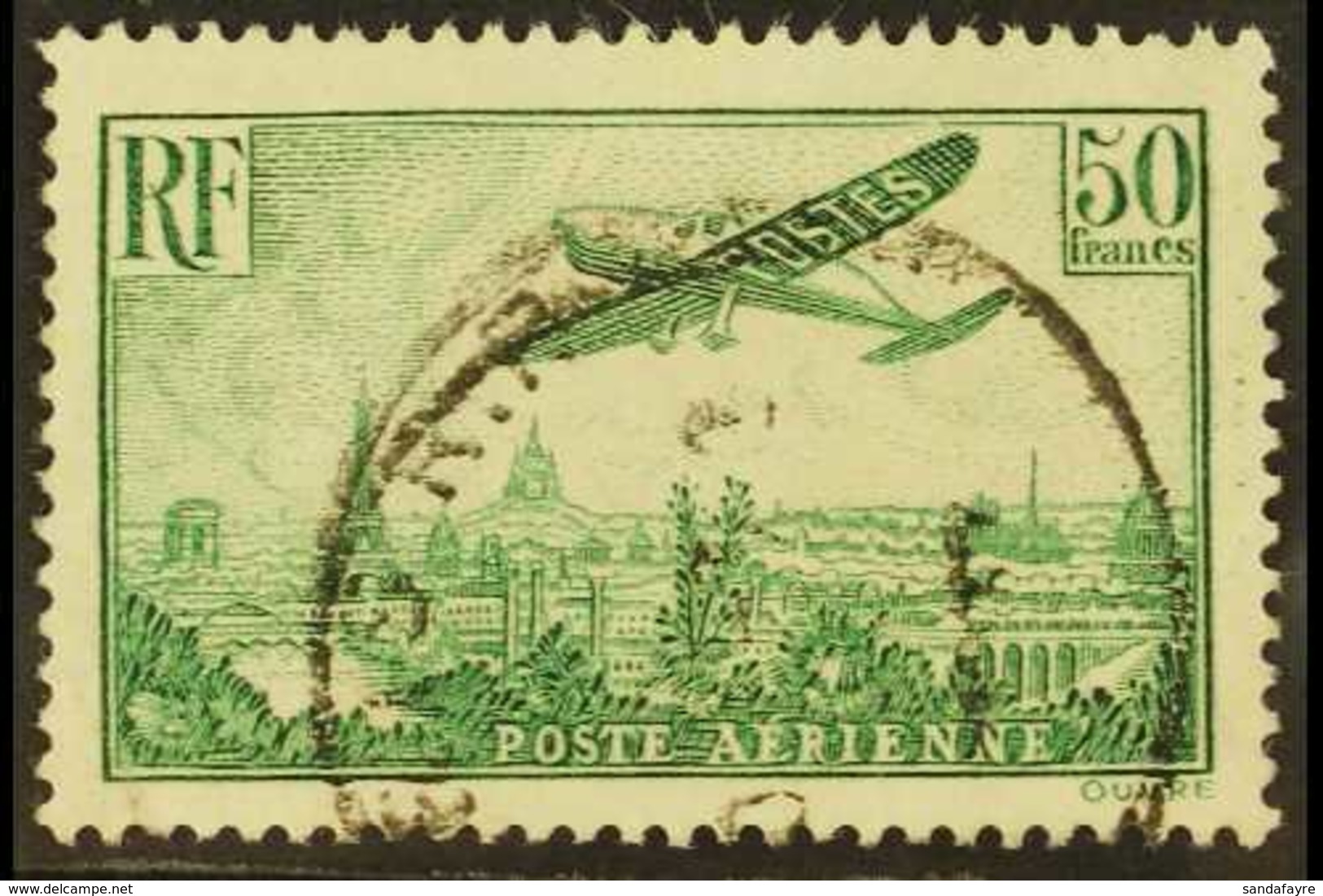 1936 50c Yellow-green Air Aircraft Over Paris (Yvert 14, SG 540), Fine Cds Used, Fresh. For More Images, Please Visit Ht - Andere & Zonder Classificatie