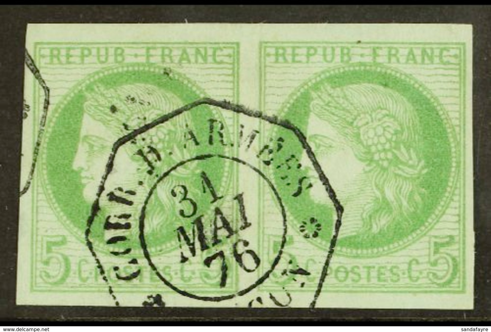 COCHIN CHINA 1876 5c Green, Ceres, Yv 17, Superb Used Horizontal Pair With "Corr. D. Armees 31 Mai 76 Saigon" Octagonal  - Altri & Non Classificati