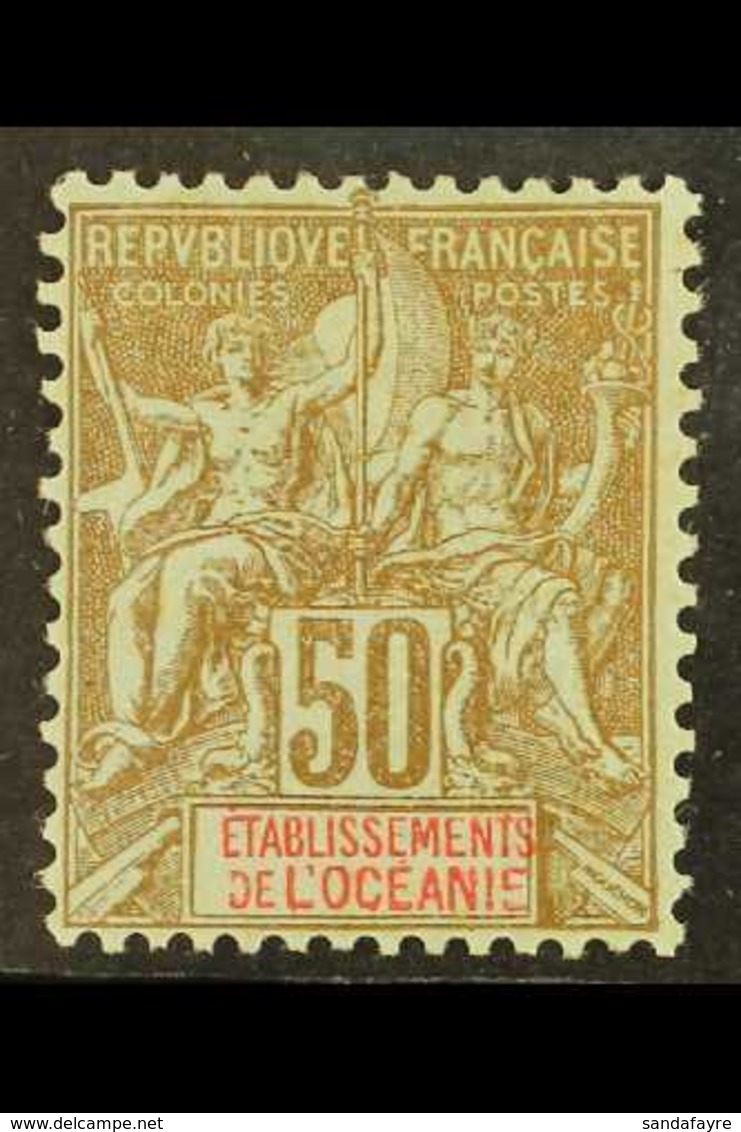 FRENCH OCEANIC SETTLEMENTS 1900 50c Bistre And Azure, Yv 20, Very Fine Mint. For More Images, Please Visit Http://www.sa - Andere & Zonder Classificatie