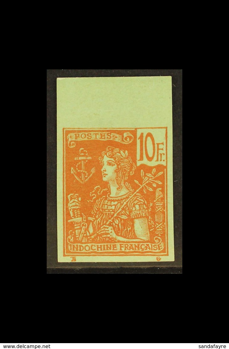 INDO-CHINA 1904-06 10F Red On Bluish Green, IMPERFORATE, Yv 40a, Unused Without Gum, Creased, Certificate Accompanies, C - Andere & Zonder Classificatie
