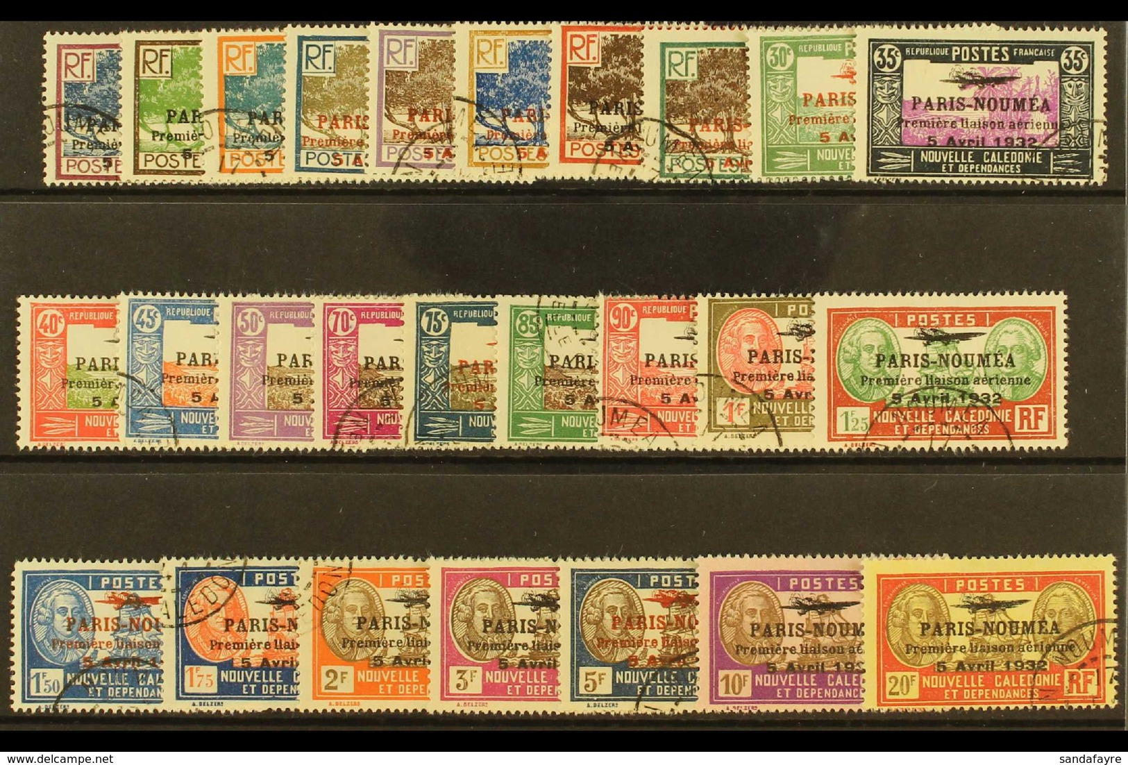 NEW CALEDONIA 1933 Paris - Noumea Flight Set Complete, Yv 3-28, Very Fine Used. (26 Stamps) For More Images, Please Visi - Otros & Sin Clasificación