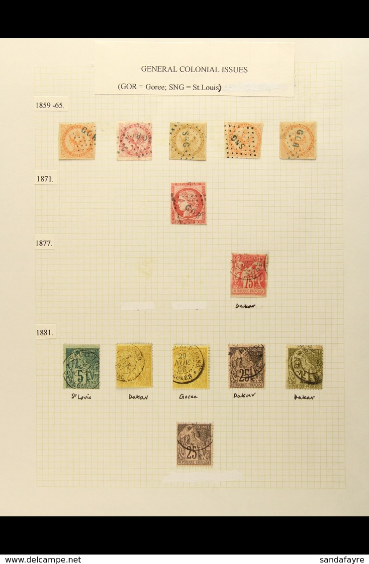 SENEGAL 1859-81 Group Of General Issues Stamps With Postmarks Of SENEGAL, Includes 1859-65 Imperf Eagle Types To 80c Wit - Andere & Zonder Classificatie