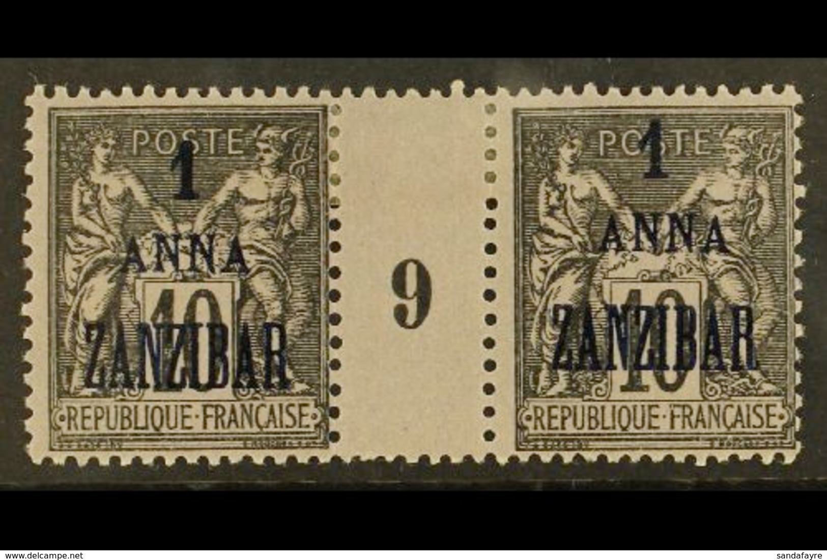 ZANZIBAR 1896-1900 1a On 10c Black/lilac (1899) MILLESIME (Number 9) PAIR, Yvert 20, Very Fine Mint For More Images, Ple - Altri & Non Classificati