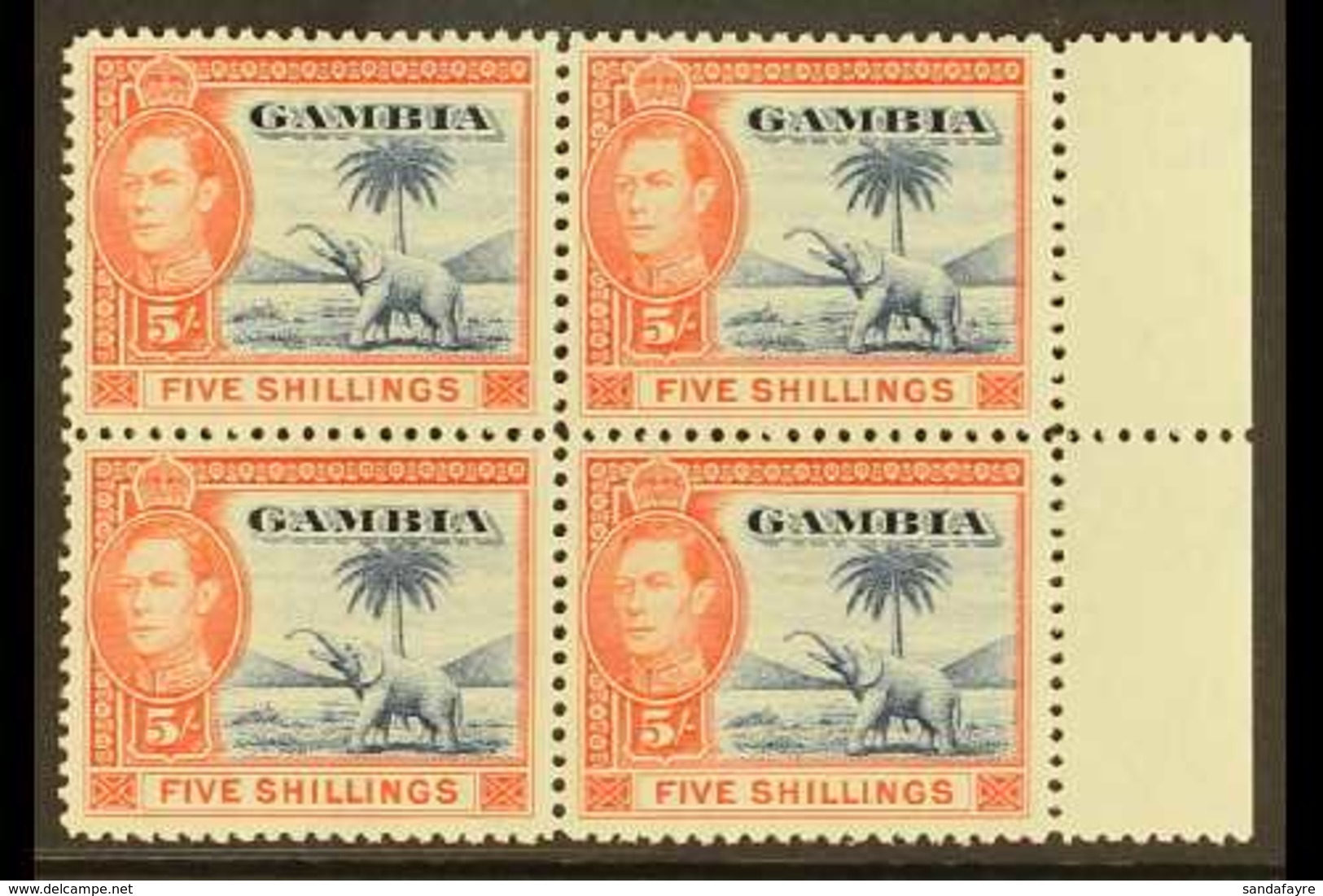 1938-46 5s Blue & Vermillion, SG 160, Never Hinged Mint Marginal Block Of 4 (4) For More Images, Please Visit Http://www - Gambia (...-1964)