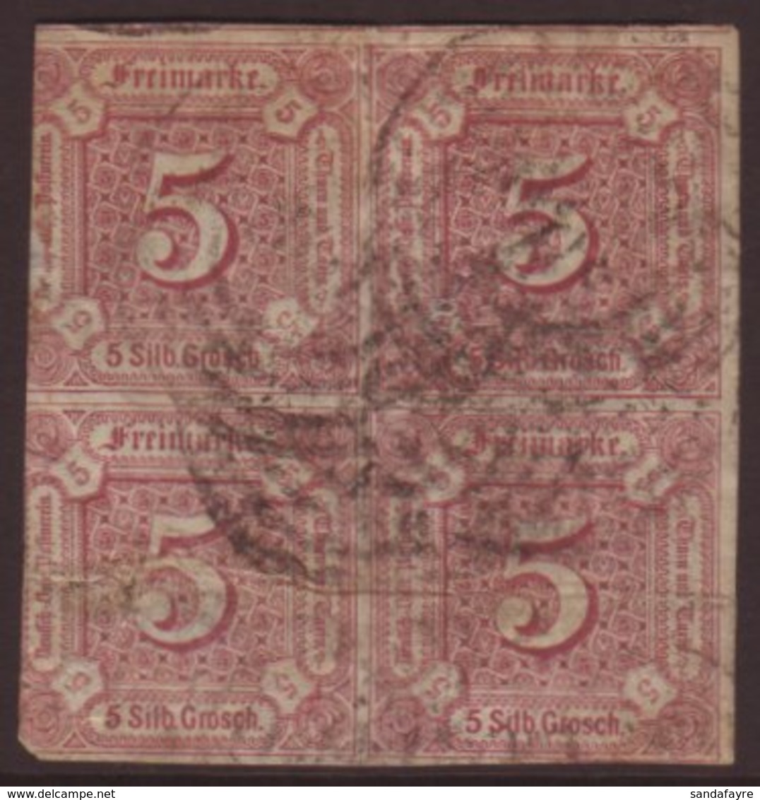 THURN & TAXIS NORTHERN DISTRICT. 1859-61 5Gr Mauve, Mi 18, SG 18, BLOCK Of 4, Used. Cat 3000 Euro. Seldom Seen As A Mult - Andere & Zonder Classificatie