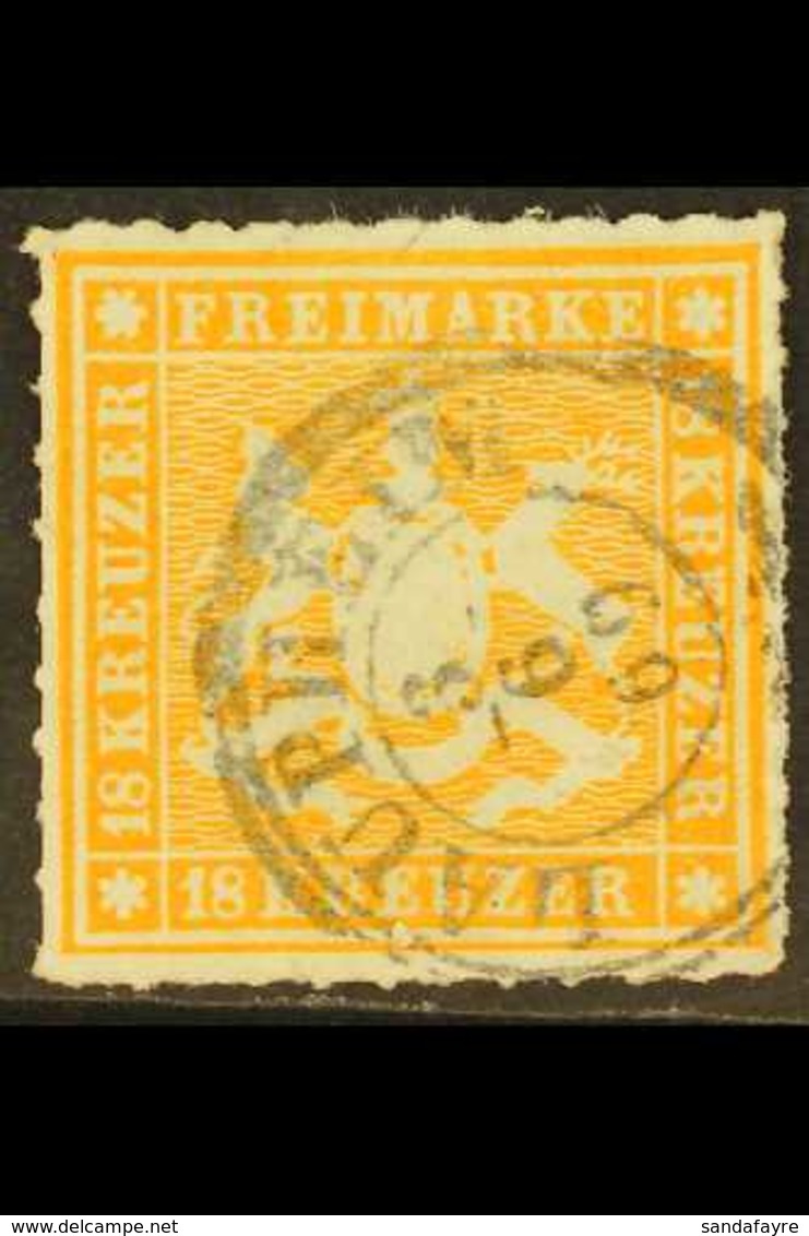 WURTTEMBERG 1865-67 18k Orange (Michel 34, SG 71), Used With Nice "Laupheim" Fully Dated Cds Cancel, Small Faults Not De - Andere & Zonder Classificatie