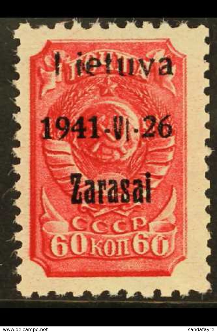 LITHUANIA 60k Lilac Red, Ovptd Zarasai, Type II In Black, Mi 7aIIA, Very Fine NHM. For More Images, Please Visit Http:// - Andere & Zonder Classificatie