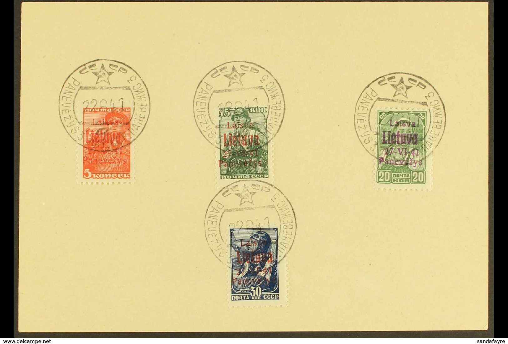 LITHUANIA PANEVEZYS (PONEWESCH) 1941 5k, 15k & 30k With Red Overprints And 20k With Violet Overprint (Michel 4a, 6a, 7b  - Andere & Zonder Classificatie