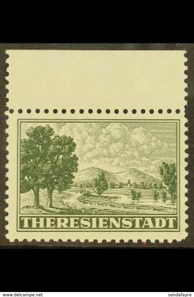 THERESIENSTADT 1943 (-) Blackish Grey-green Jewish Ghetto Parcel Admission Local Stamp, Michel 1, Never Hinged Mint Uppe - Andere & Zonder Classificatie