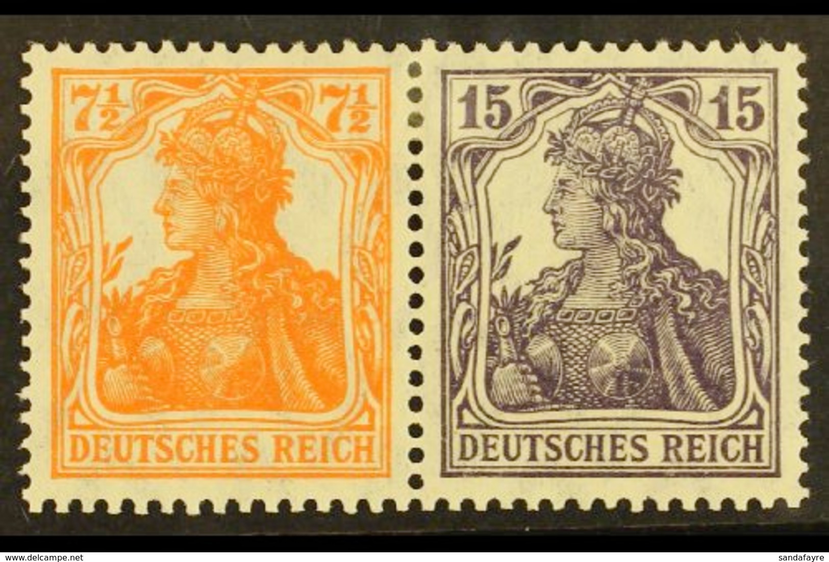 1916-17 7½pf+15pf Germania Horizontal SE-TENANT PAIR, Michel W 11ba, Very Fine Mint, Fresh. (2 Stamps) For More Images,  - Altri & Non Classificati