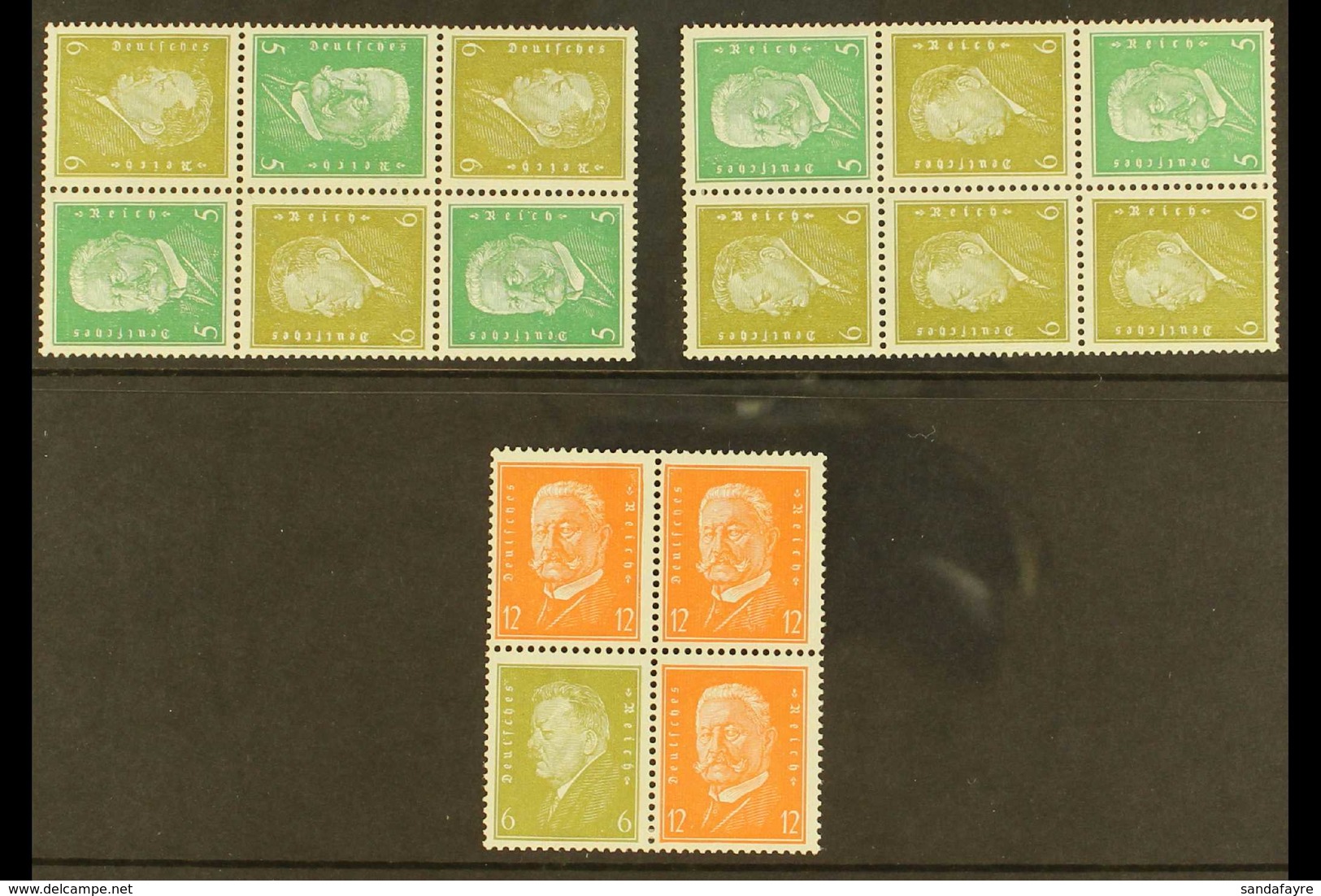 1932 PRESIDENTS SE-TENANTS. Very Fine Mint Group On Stock Cards, Includes 5pf+6pf & 12pf+12pf Tete-beche Pairs, 6pf+12pf - Altri & Non Classificati