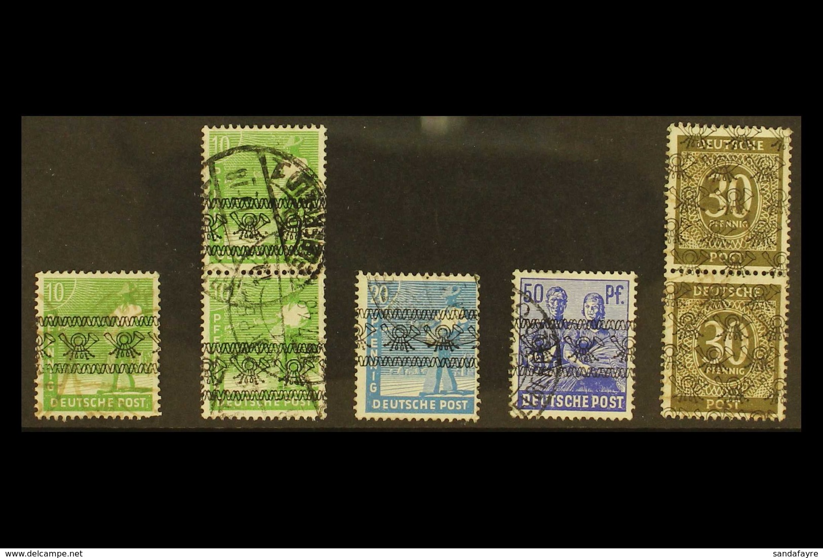 BIZONE 1948 INVERTED OVERPRINTS Very Fine Used Group, Includes 10pf Single & Pair Michel 39 I, 20pf Michel 43 I, 50pf Mi - Andere & Zonder Classificatie