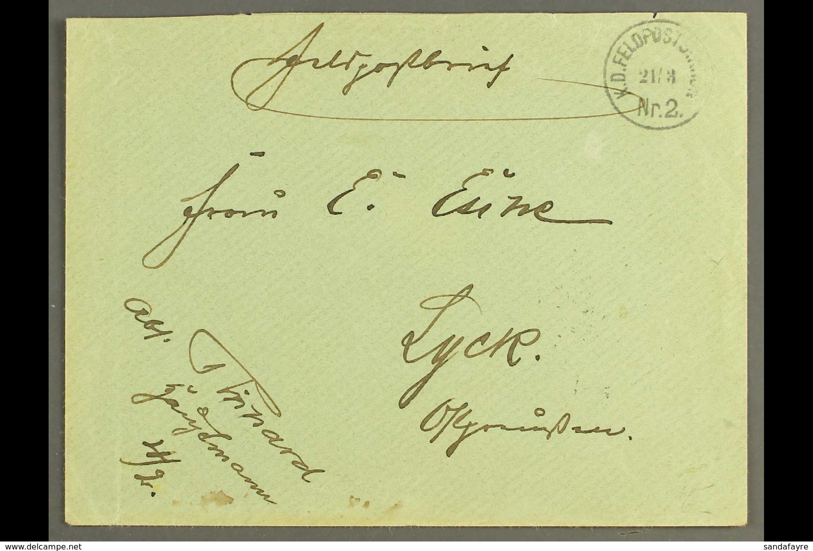 SOUTH WEST AFRICA 1905 (21 Mar) Stampless Feldpost Cover To Germany Showing Fine "K.D. FELDPOSTSTATION / Nr. 2" At Top R - Andere & Zonder Classificatie