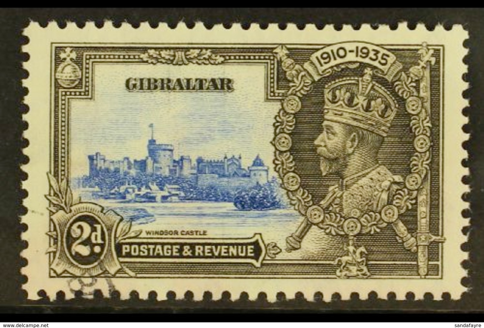 1935 2d Ultramarine And Grey Black, Silver Jubilee, Variety "Extra Flagstaff", SG 114a, Good Used But With Some Discolou - Gibilterra