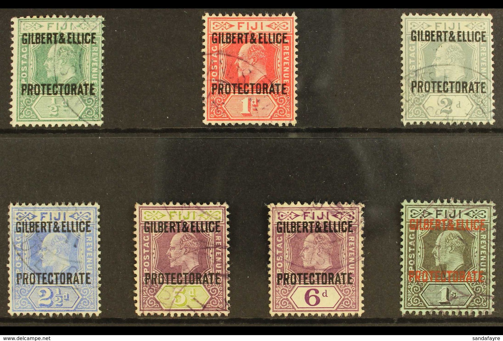 1911 Protectorate Overprint Set, SG 1/7, Very Fine Used (7 Stamps) For More Images, Please Visit Http://www.sandafayre.c - Isole Gilbert Ed Ellice (...-1979)