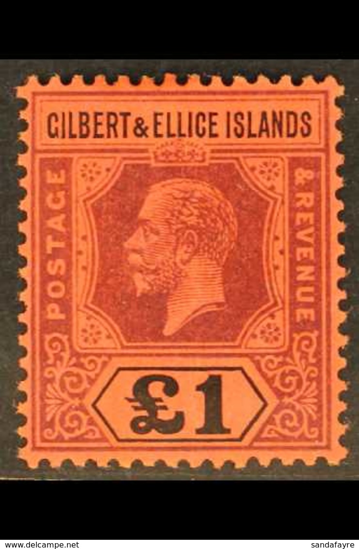 1924 £1 Purple And Black On Red, SG 24, Very Fine Lightly Hinged Mint. For More Images, Please Visit Http://www.sandafay - Isole Gilbert Ed Ellice (...-1979)