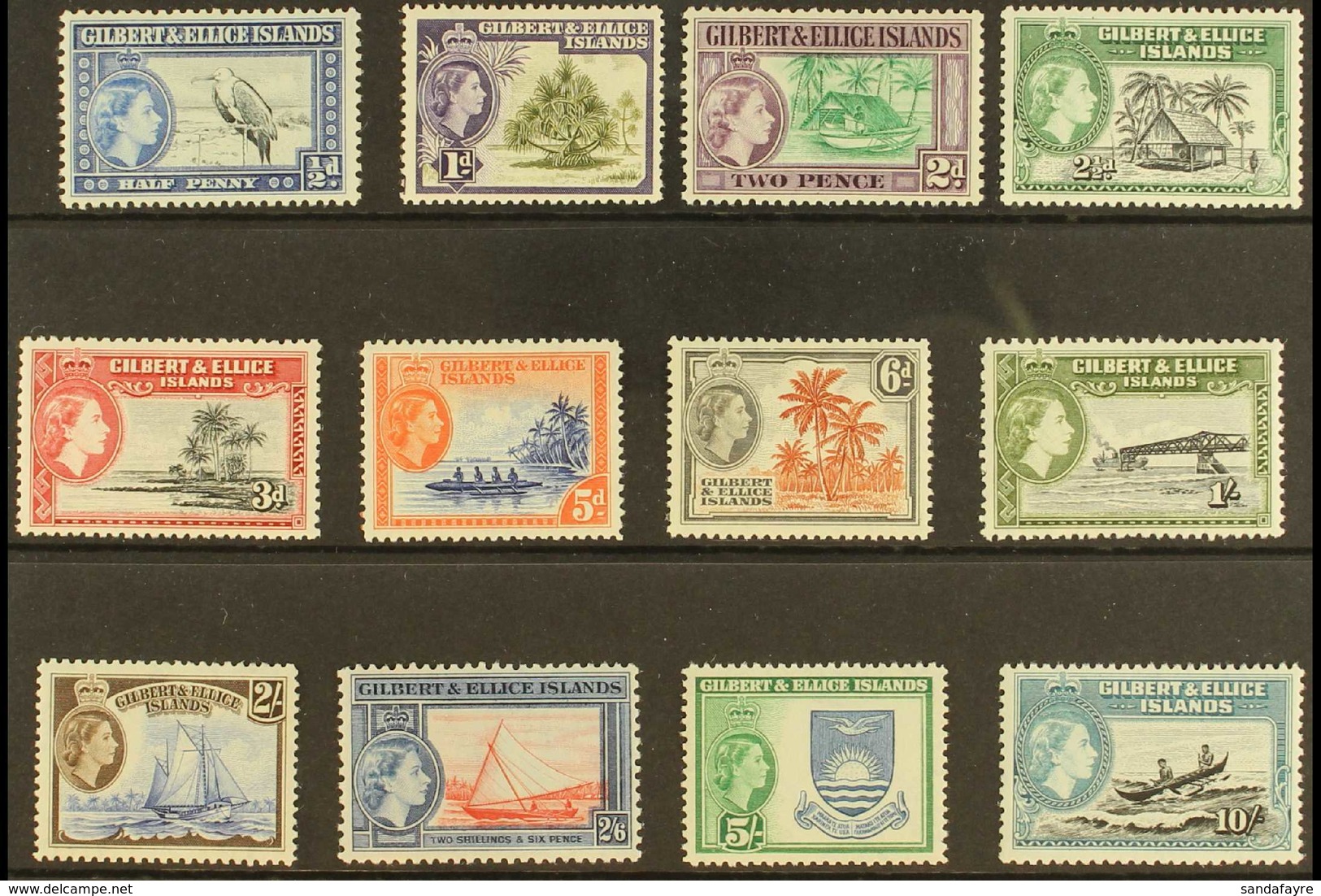 1956-62 Definitive Set, SG 64/75, Never Hinged Mint (12 Stamps) For More Images, Please Visit Http://www.sandafayre.com/ - Gilbert- En Ellice-eilanden (...-1979)