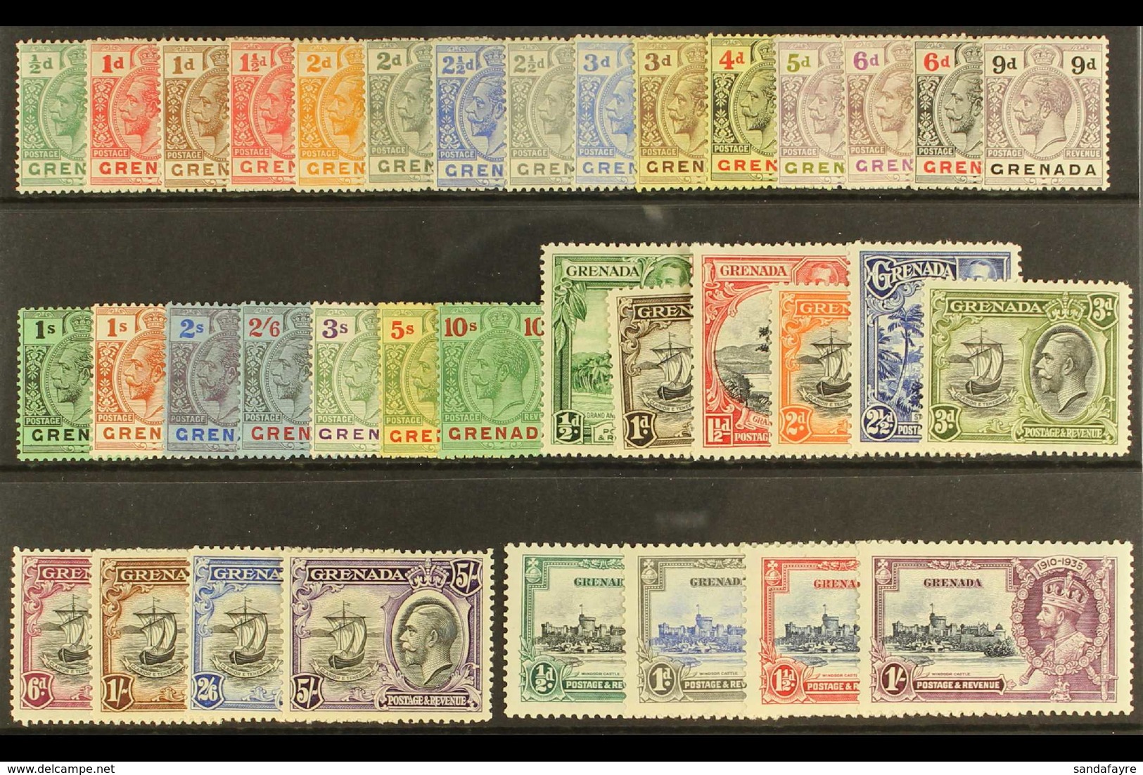 1921-36 KGV MINT COMPLETE. An Attractive Script Watermark Complete Range That Includes The 1921-31 Definitive Set Of 22, - Grenada (...-1974)