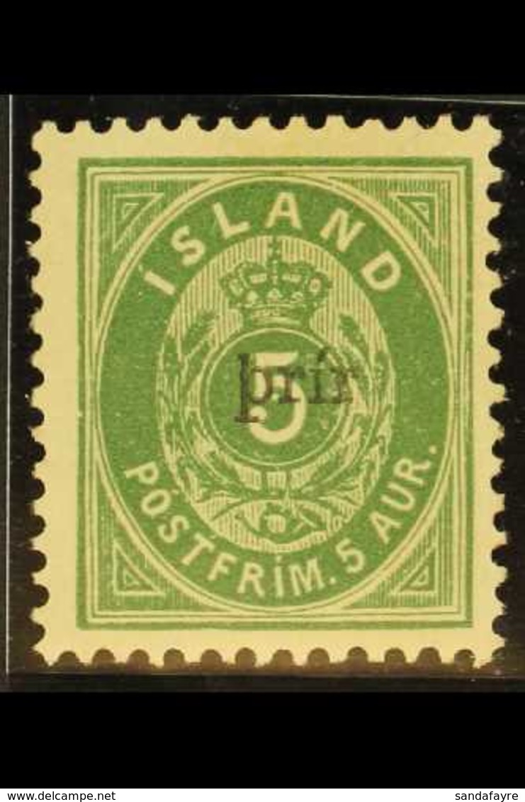 1897 3(a) On 5a Green, Perf.12¾, Type I Overprint With "prir" Only, Mi 19BI, SG 40, Facit 36, Mint. For More Images, Ple - Andere & Zonder Classificatie