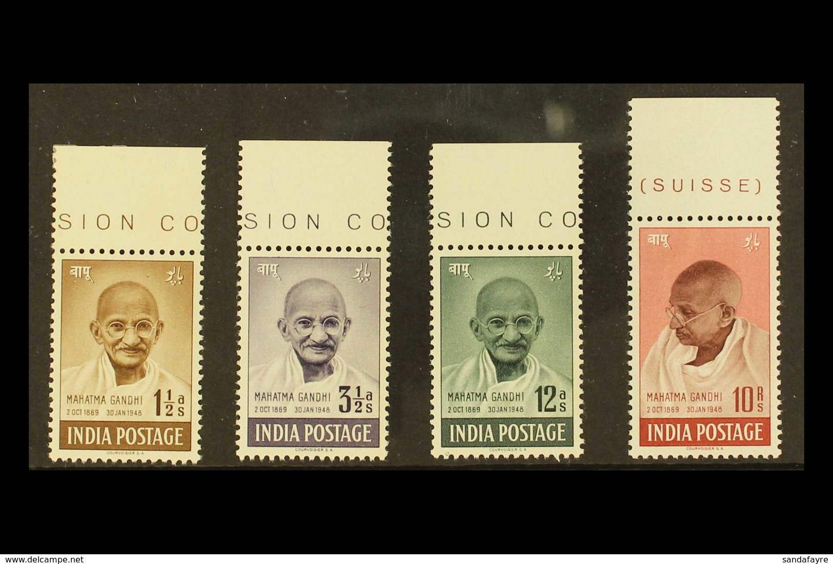 1948 Gandhi First Anniv. Of Independence Set Complete, SG 305/08, Never Hinged Mint Each With Upper Sheet Margin (4 Stam - Andere & Zonder Classificatie
