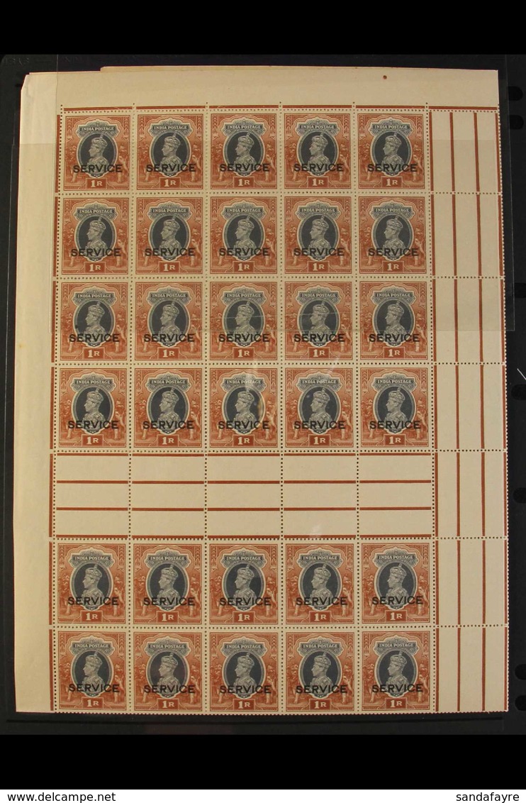 OFFICIALS 1r Grey & Red Brown, SG O138, COMPLETE SHEET Of  6 X 20 Stamp Panes With Selvedge To All Four Sides. Seldom Se - Other & Unclassified