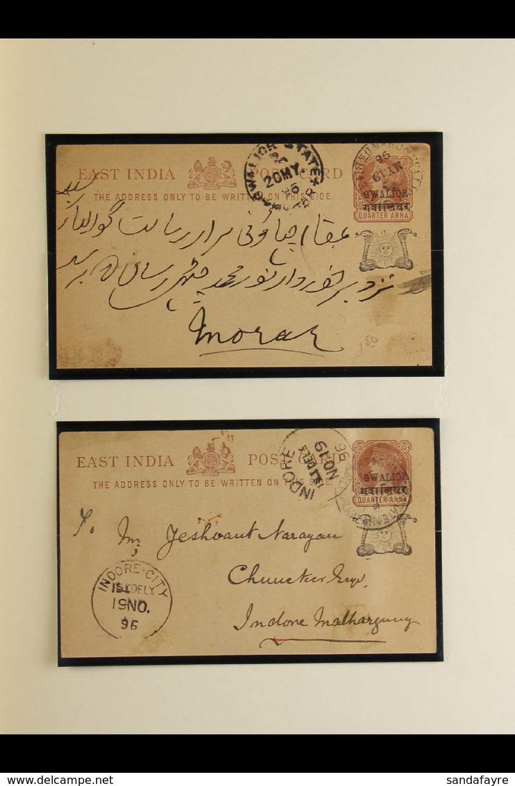 GWALIOR 1885-1948 POSTAL HISTORY COLLECTION Presented In Mounts In An Album. Includes 1885 ½a (Higgins & Gage B1), 1886  - Andere & Zonder Classificatie