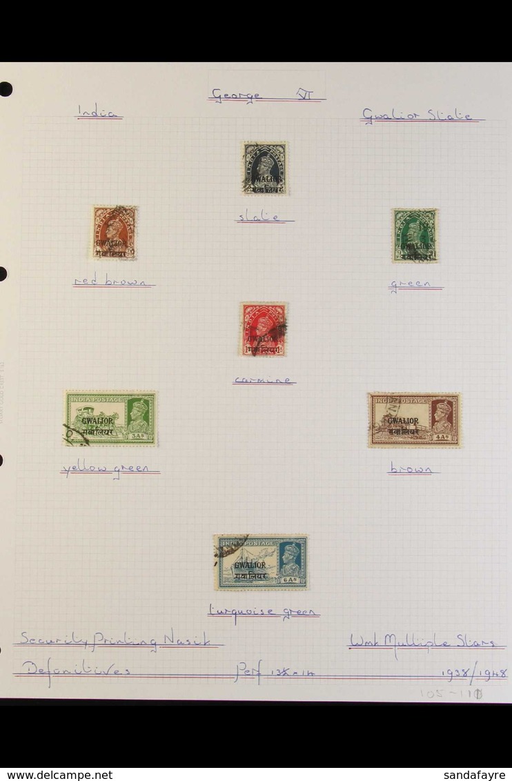 GWALIOR 1938-47 KGVI FINE USED COLLECTION - We See 1938 Overprinted Definitives Complete To 10r Plus 25r, 1942-5 Complet - Andere & Zonder Classificatie