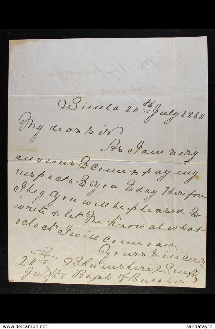 BUSSAHIR (BASHAHR) 1858 (July 20th) Entire Letter Sent To A Company Of Civil Engineers Making An Appointment To Visit, S - Altri & Non Classificati