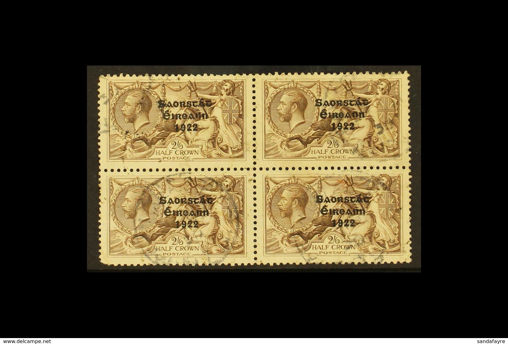 1927-28 2s.6d Chocolate Brown Seahorse, Wide Date SG 86, A Scarce Block Of Four Cds Used, Lower Left Corner Crease And R - Andere & Zonder Classificatie