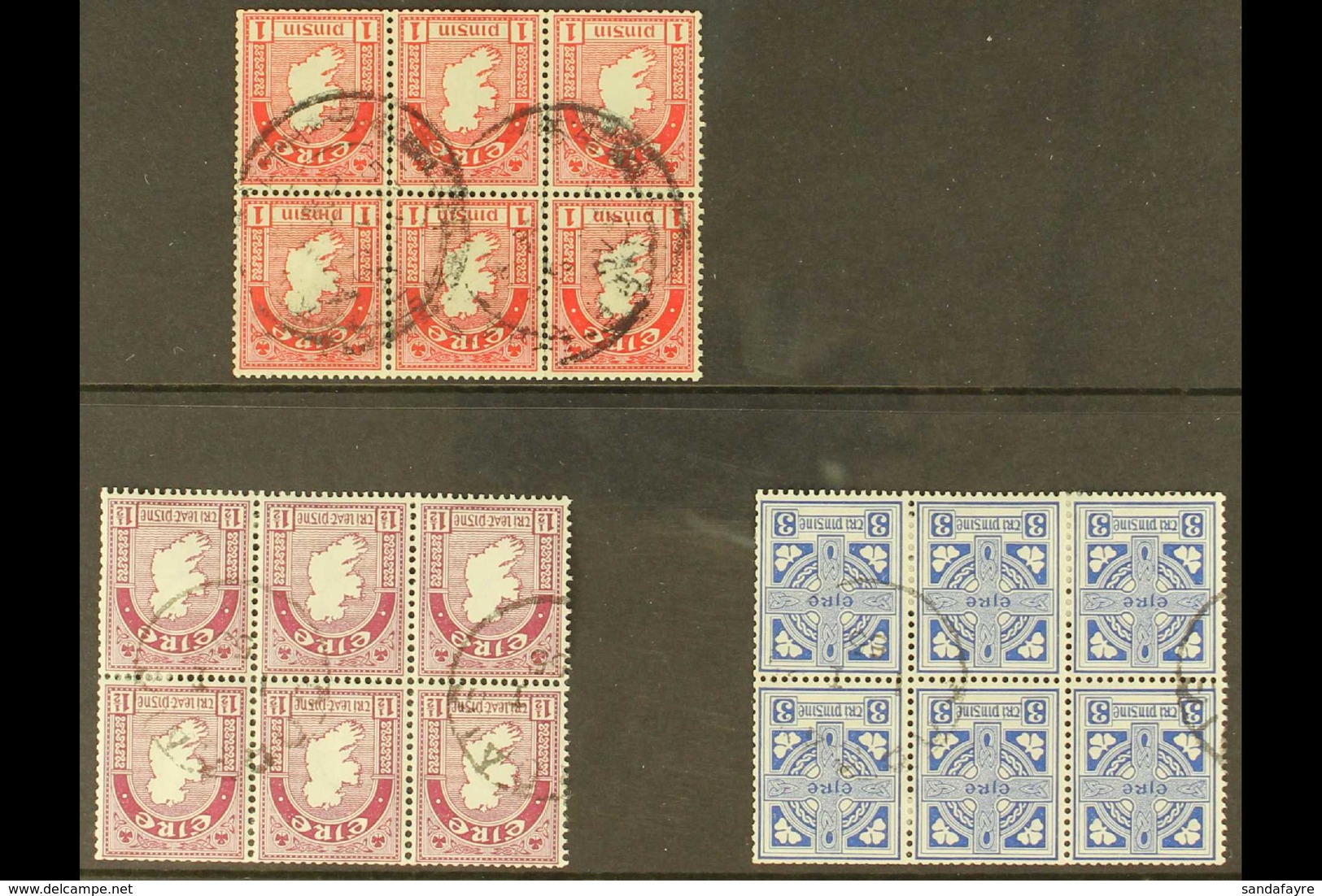 1940-68 INVERTED WATERMARK BLOCKS OF 6. A Used Trio That Includes 1d Carmine, 1½d Claret & 3d Blue In Used "INVERTED WAT - Andere & Zonder Classificatie