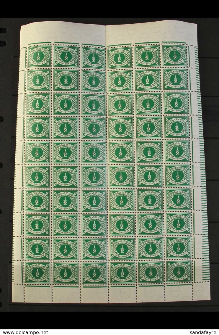 POSTAGE DUE 1942 COMPLETE PANE OF 60 WITH VARIETIES Of The ½d Emerald -green (SG D5) Bearing Varieties At 5/2 Chipped Pl - Other & Unclassified