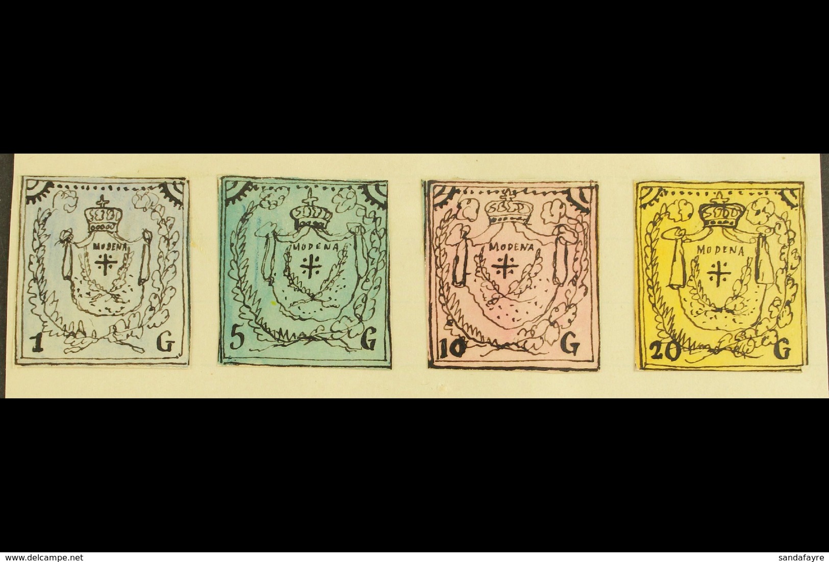 1861 HAND PAINTED STAMPS Unique Miniature Artworks Created By A French "Timbrophile" In 1861. MODENA Four Values Only Va - Non Classificati