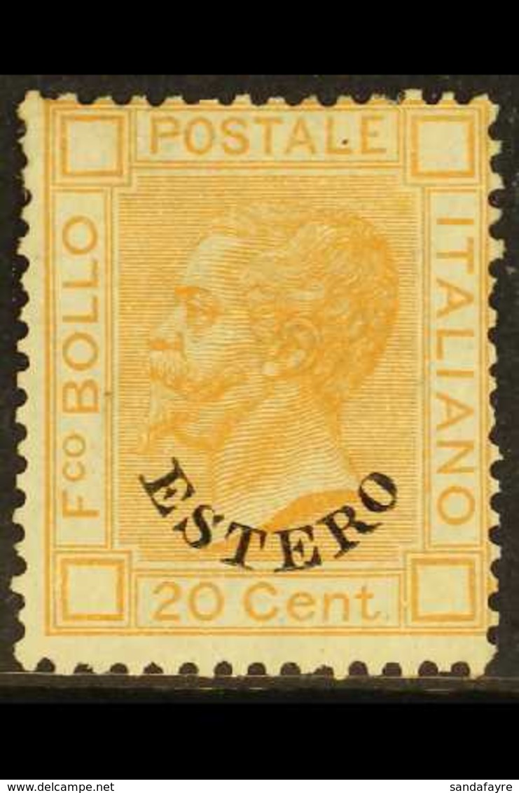 ITALIAN OFFICES IN LEVANT 1878 20c Orange Overprinted "Estero", Sass 11, Very Fine Mint, Large Part Og. Signed Fulpius.  - Altri & Non Classificati