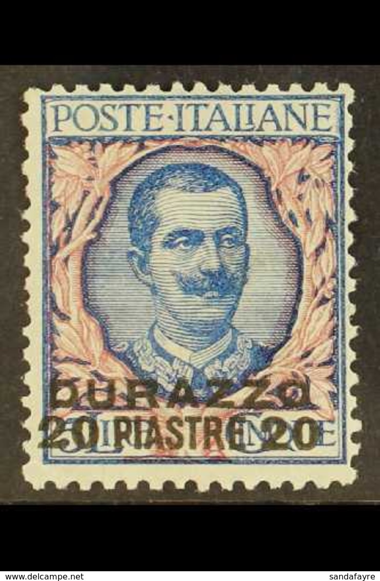 POST OFFICES IN TURKISH EMPIRE DURAZZO - 1909-11 20pi On 5l, Blue & Rose, Sassone 7, Very Fine Mint, Expertising Mark On - Andere & Zonder Classificatie
