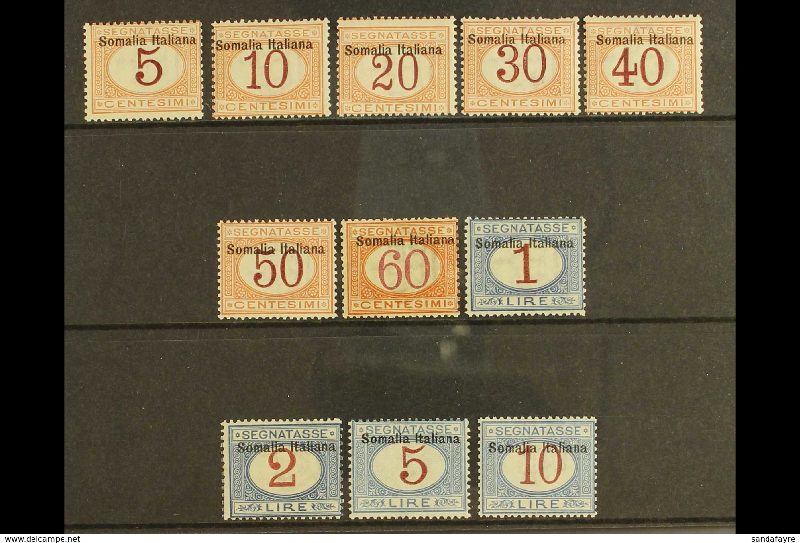 SOMALIA POSTAGE DUES - 1909 Complete Set To 10Lire, Sass S64, Superb NHM. The 10Lire Is Exceptionally Well Centered! Cat - Andere & Zonder Classificatie