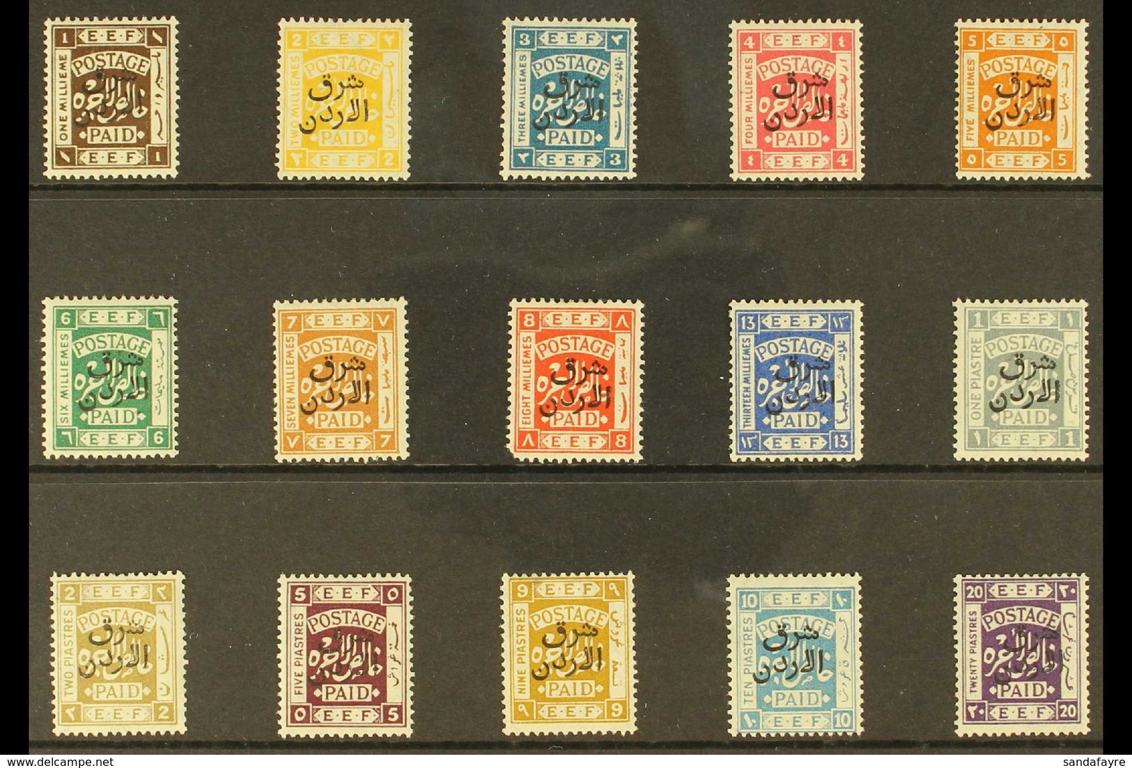 1925 "East Of The Jordan" Overprinted Set, SG 143/57, Fine Mint (15 Stamps) For More Images, Please Visit Http://www.san - Jordanië