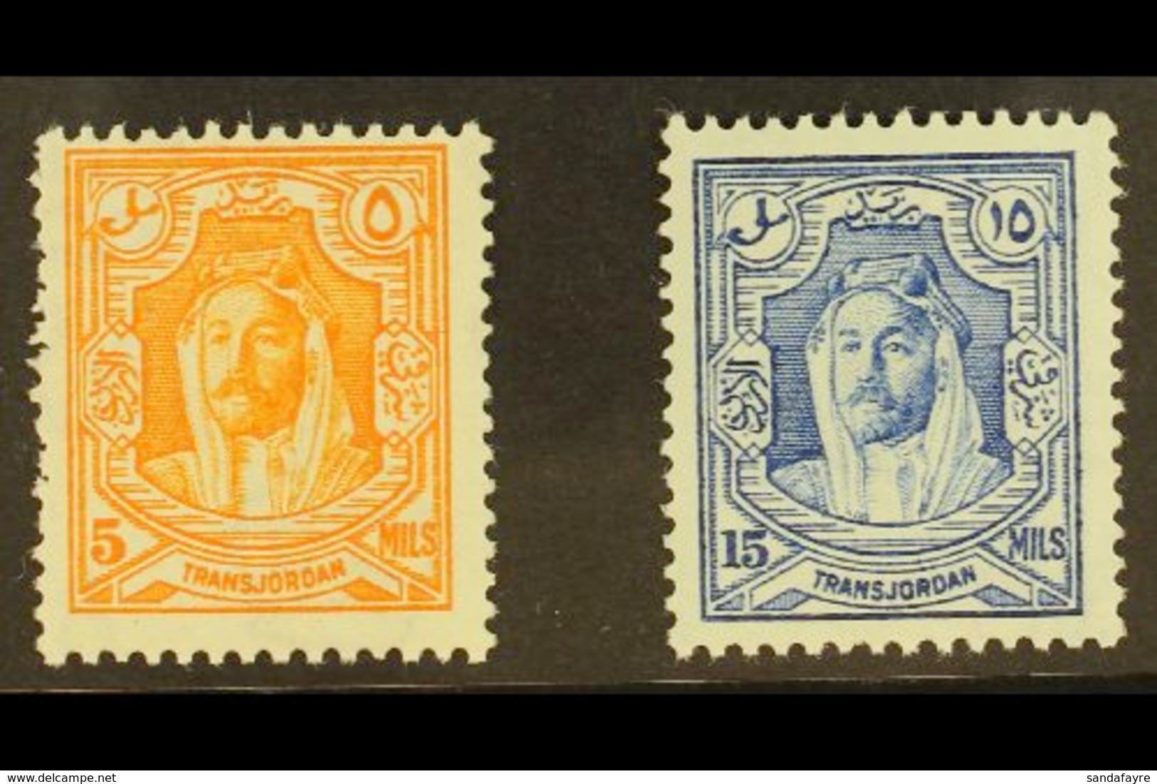 1930 5m Orange And 15m Ultramarine Perf 13½ X 14 Coil Stamps, SG 198a, 200a, Very Fine Mint. (2 Stamps) For More Images, - Jordanië
