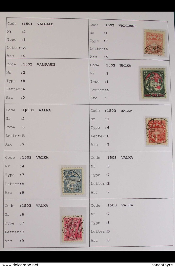1920s - 1930s POSTMARKS COLLECTION. Special Album Pages In 6 Binders, Each Page With Spaces For Ten Stamps Arranged By P - Latvia