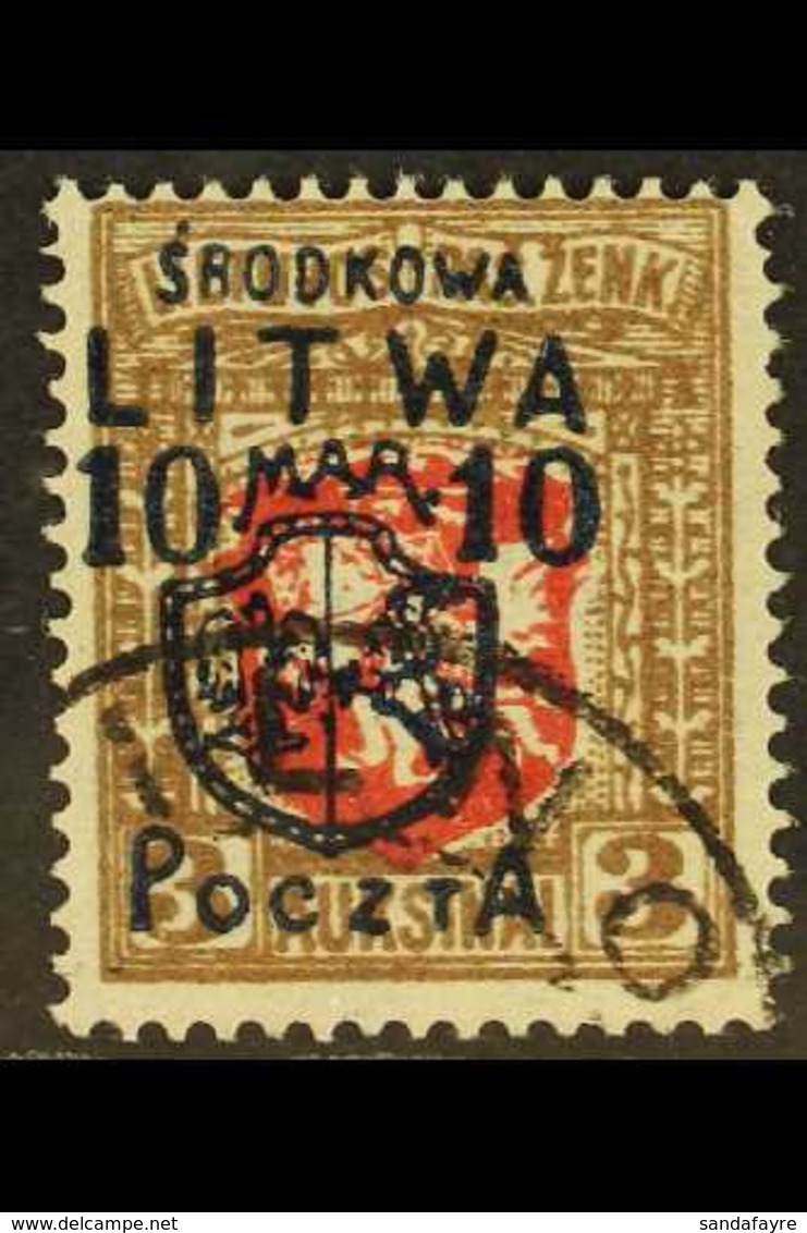 CENTRAL LITHUANIA - POLISH OCCUPATION 1920 10M On 3A Red And Brown, Mi 12, Very Fine Used. Signed Perzynski And Mikulski - Litouwen