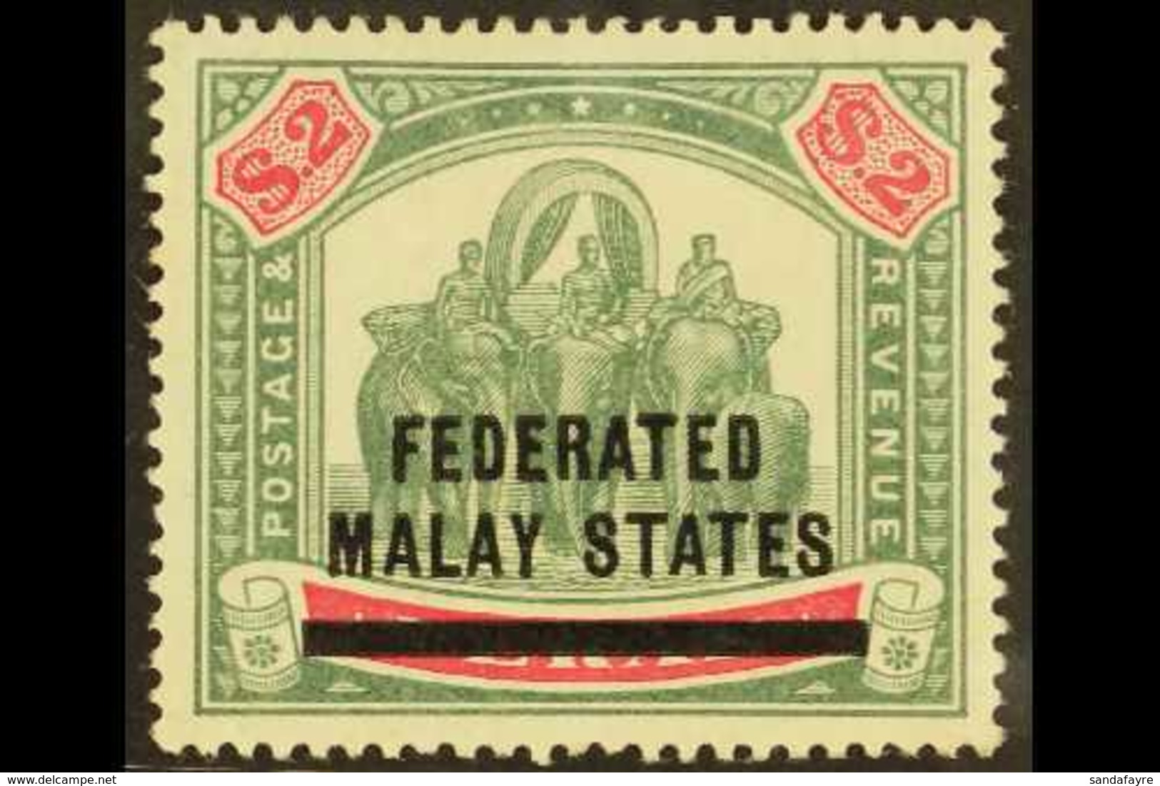 FEDERATED MALAY STATES 1900 $2 Green And Carmine, Elephants, SG 12, Very Fine Mint. For More Images, Please Visit Http:/ - Altri & Non Classificati