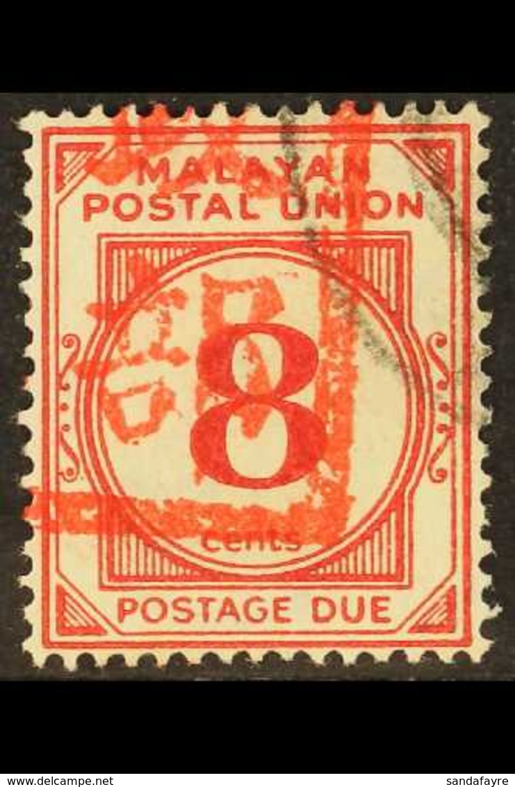 MALACCA\ 1942 8c Scarlet, Straits Settlements Postage Due, With Part "Malacca Chop", SG JD13, Superb Used. Rare Stamp, O - Andere & Zonder Classificatie