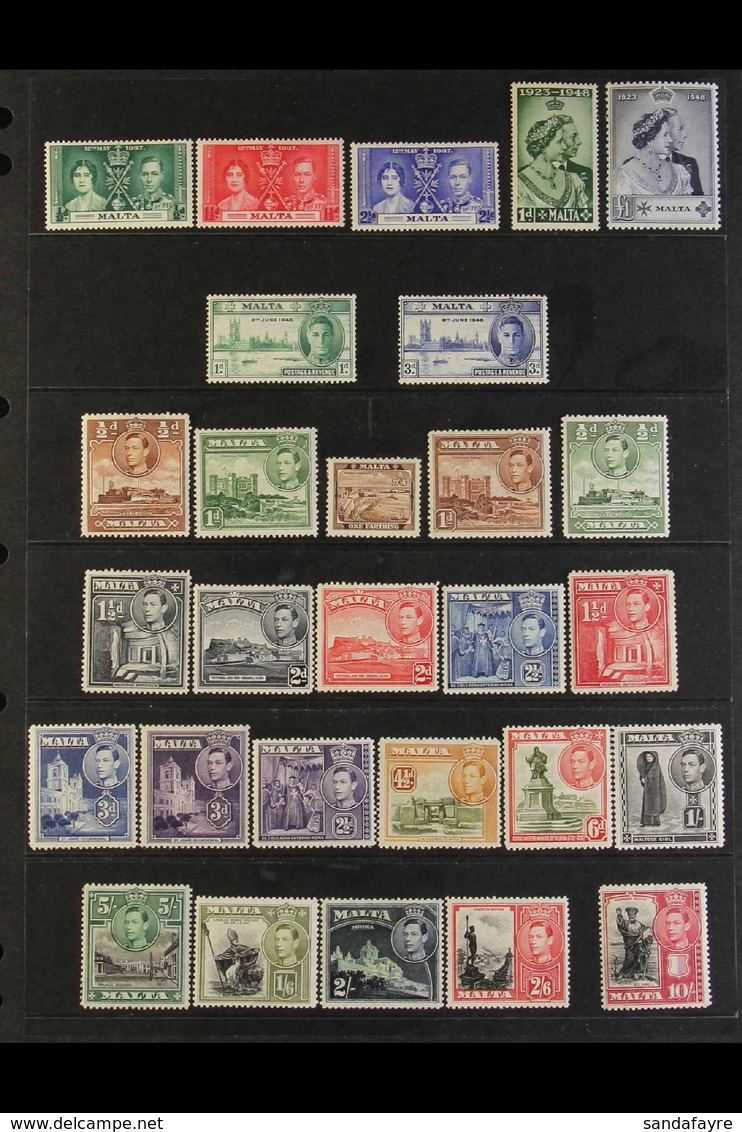 1937-1949 COMPLETE FINE MINT COLLECTION On Stock Pages, All Different, Includes 1938-43 Pictorials Set, 1948-53 "Self-go - Malta (...-1964)