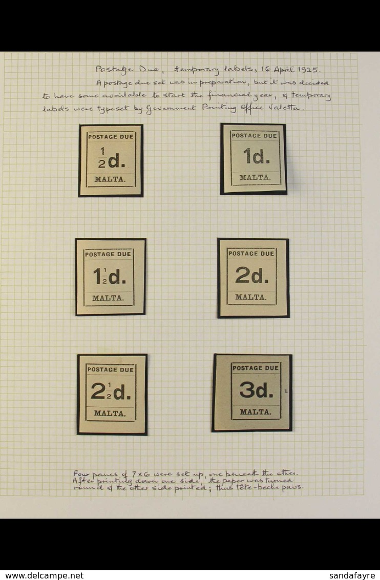 POSTAGE DUES 1925 FINE MINT COLLECTION On Leaves, Includes 1925 Typeset Complete Set Incl 1s6d (x2), Plus Tete-beche Pai - Malta (...-1964)