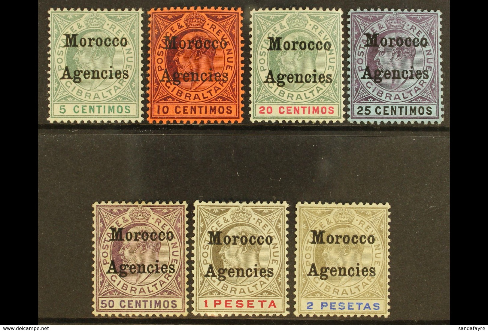 1905-06 Overprints On Gibraltar Complete Set, SG 24/30, Fine Mint. (7 Stamps) For More Images, Please Visit Http://www.s - Altri & Non Classificati