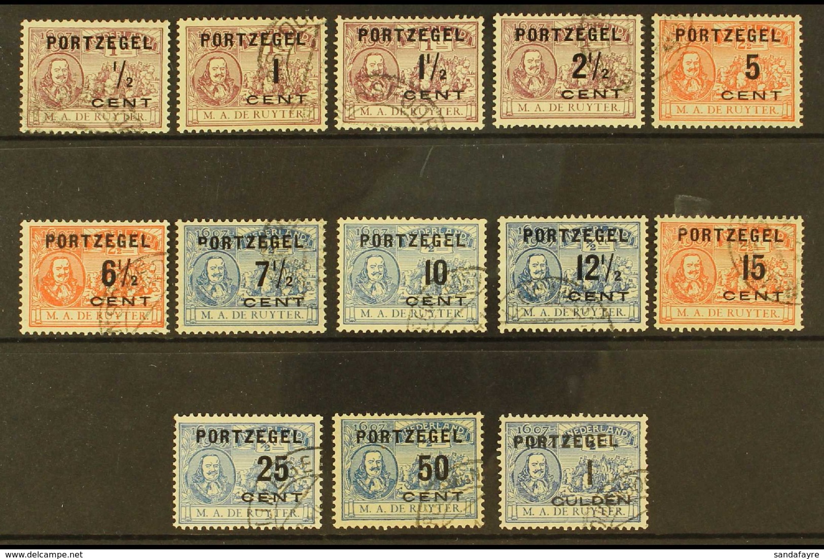 POSTAGE DUES 1907 "Portzegel" Overprints On Ruyter Complete Set (NVPH P31/43, SG D217/29, Michel 29/41), Fine Cds Used,  - Andere & Zonder Classificatie