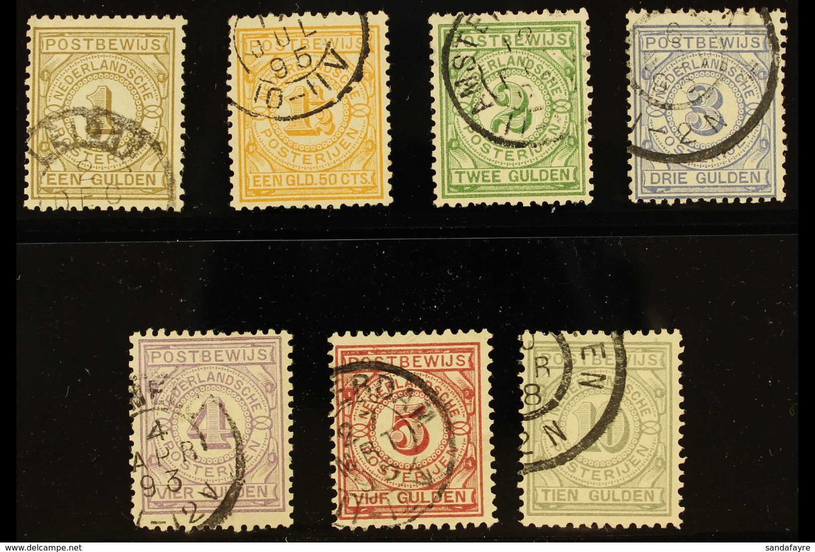 POSTAL ORDER STAMPS (POSTBEWIJSZEGELS) 1884 Complete Set (NVPH PW1/7, Michel 1/7), Fine Cds Used, Very Fresh. (7 Stamps) - Altri & Non Classificati