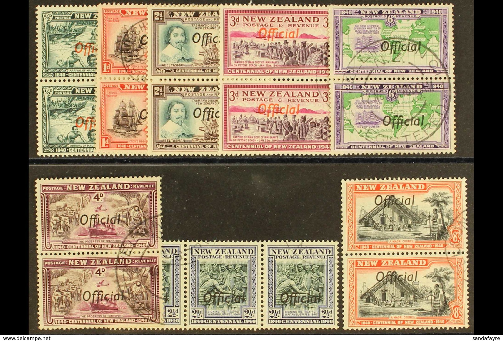 OFFICIALS 1940 Centennial Values Complete To 8d With The Variety "ff Joined", SG O141a/O149a, In Very Fine Used Pairs Wi - Other & Unclassified