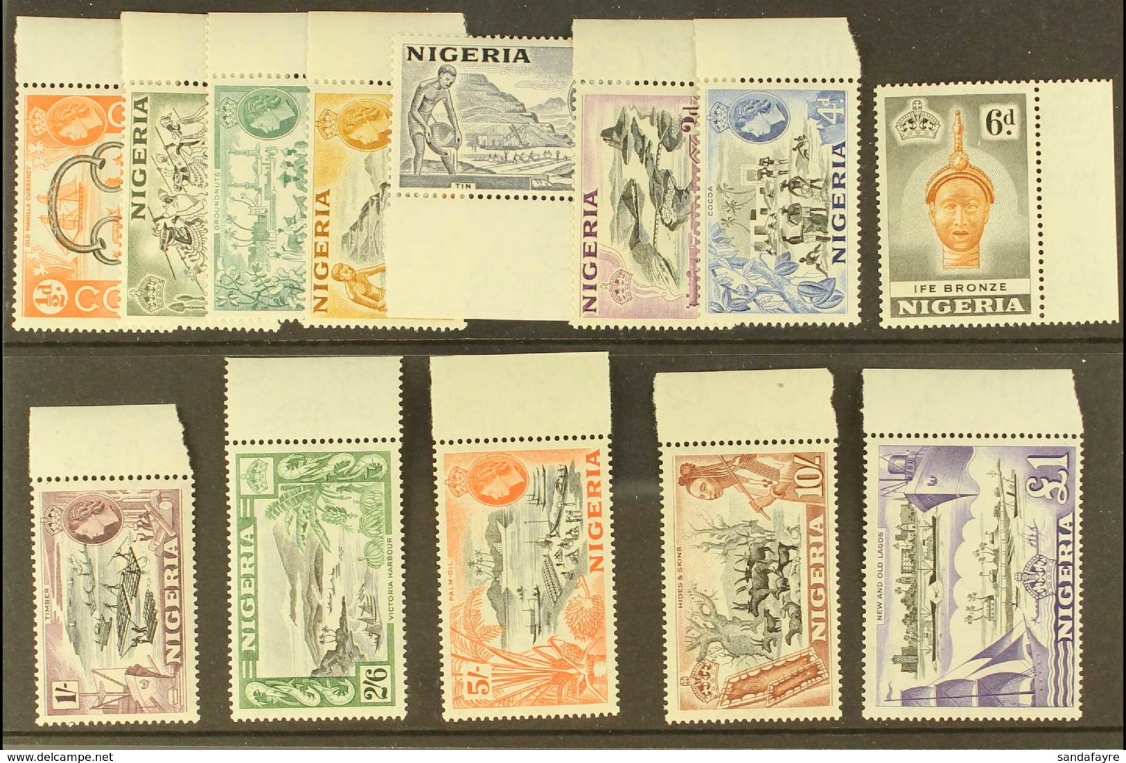 1953-58 Definitives Complete "Basic" Set, SG 69/80, Marginal Never Hinged Mint. (13 Stamps) For More Images, Please Visi - Nigeria (...-1960)